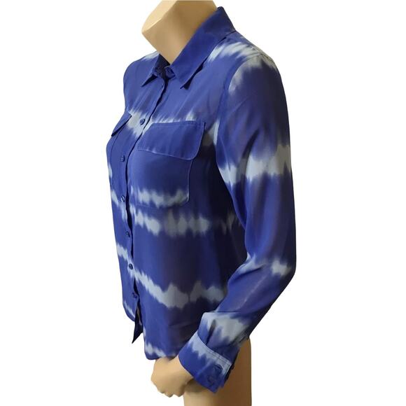 INC Womens Size 2 Sheer Button Front Tie Dye Pattern Long Sleeve Collared Shirt - Picture 2 of 4
